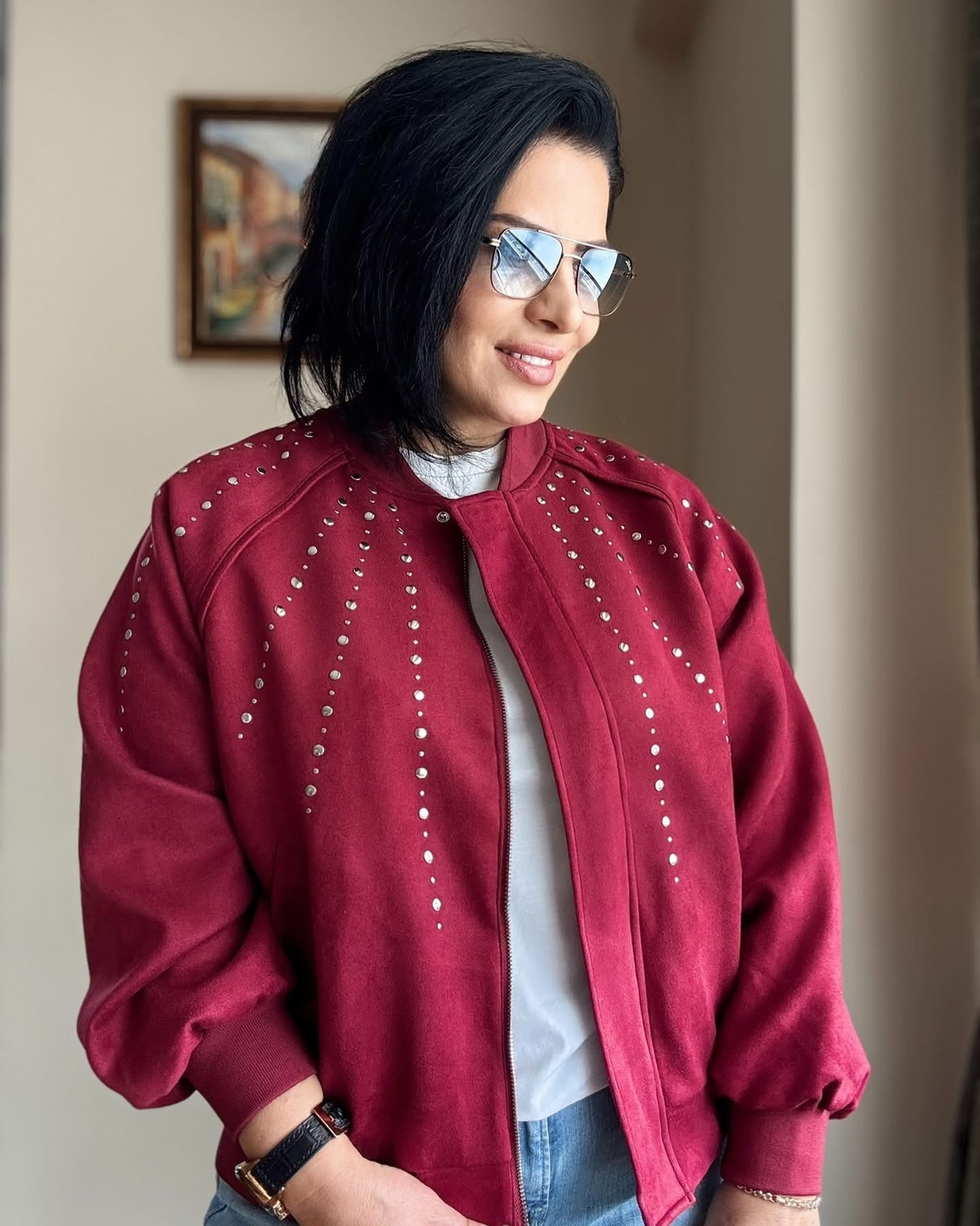 Bomber Chic Bordo– яке/бомбър от набук с кабзи