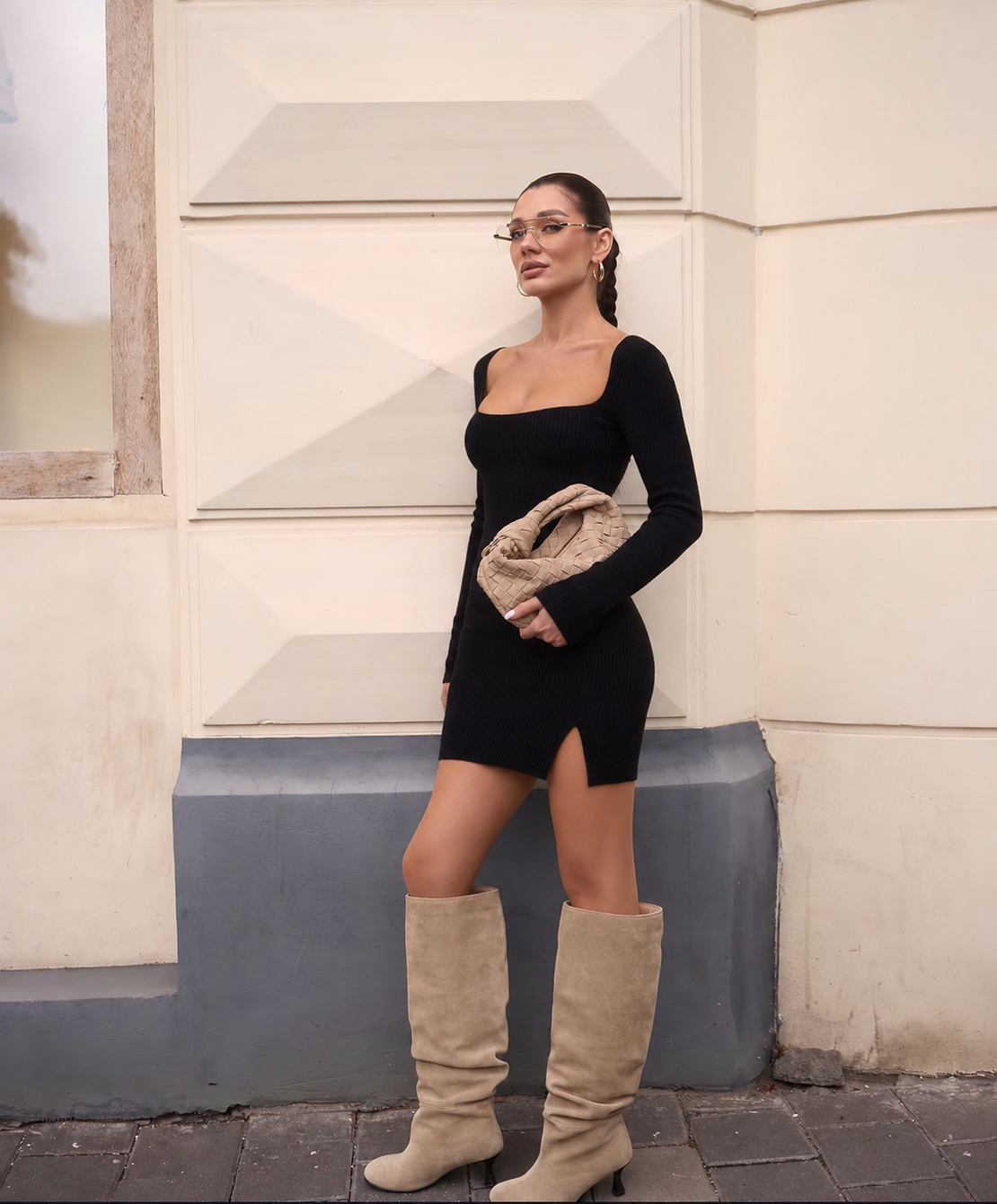 “ Elegance Line “ Black - Прилепнала рокля с дълъг ръкав