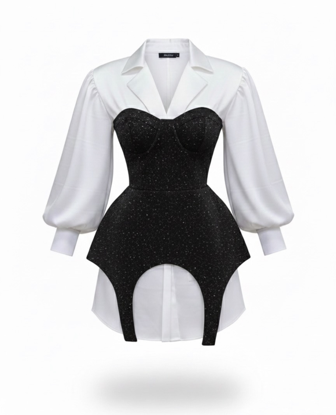 Glam Corset Black - Елегантна рокля/сатенена риза с блестящ корсет