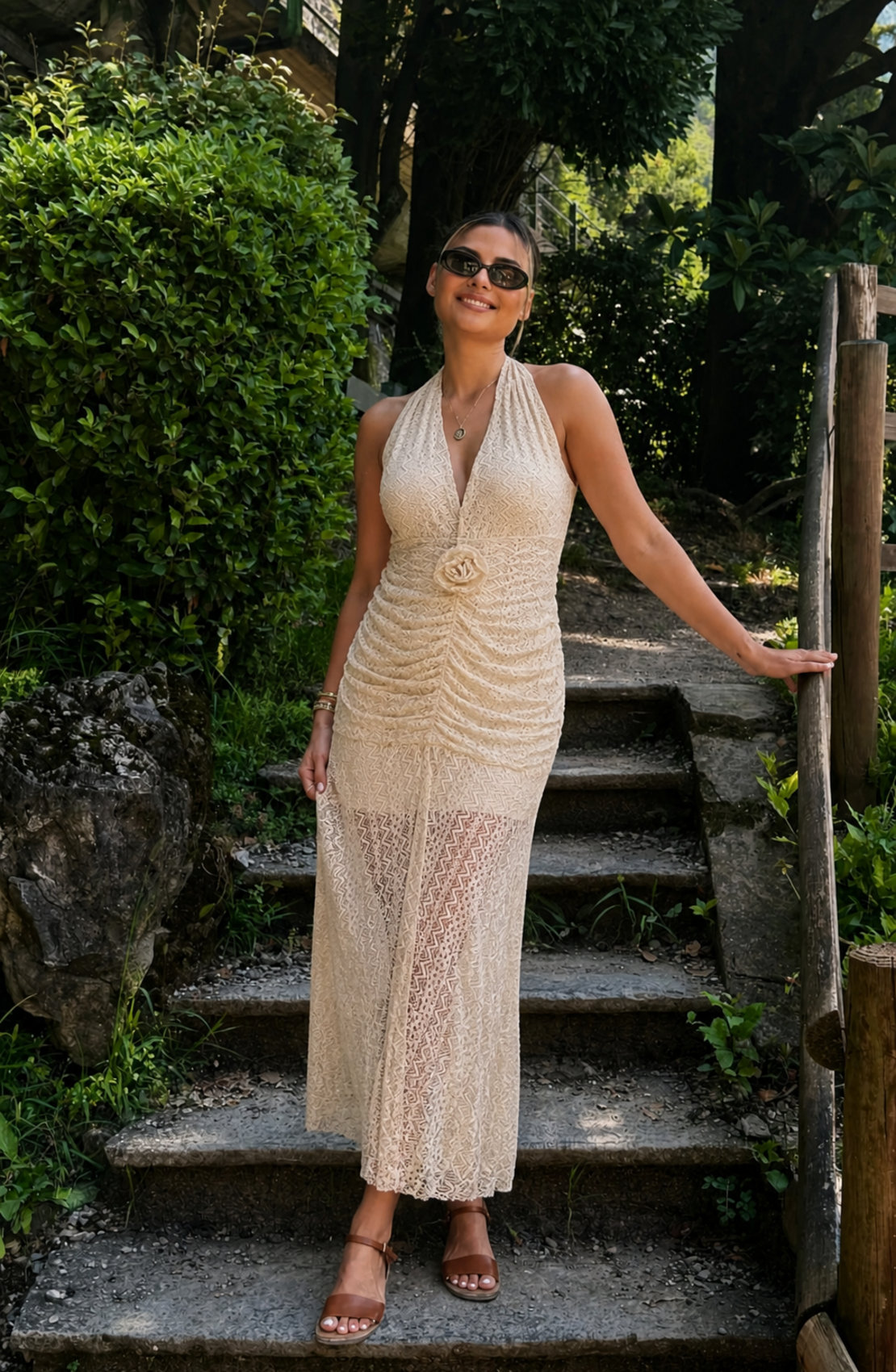 „Lace Muse“ ekru - Рокля