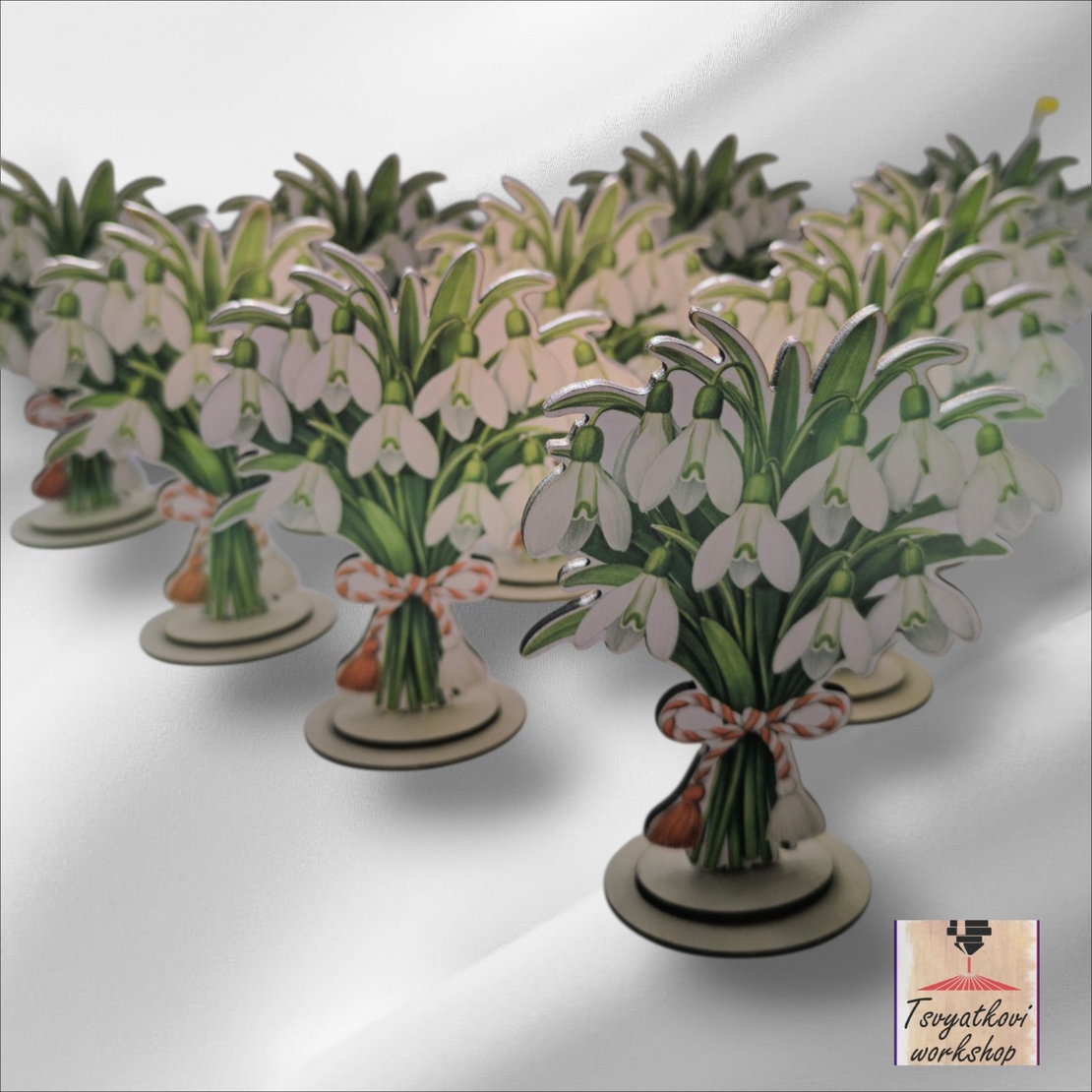 Дървени кокичета за Баба Марта – 1бр. 13см