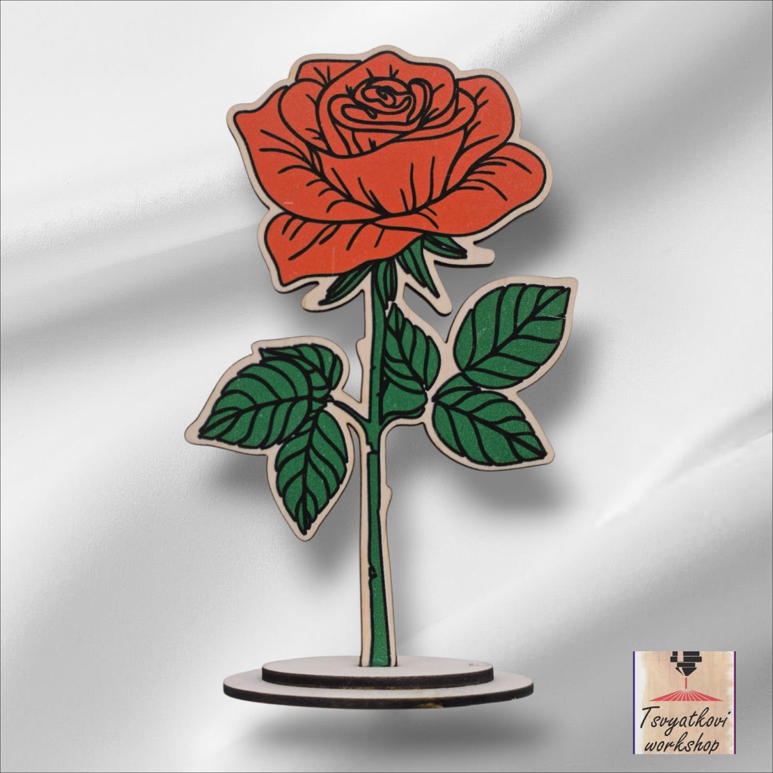 Дървена декоративна роза – сувенир за 8 март (13 см) 1бр.