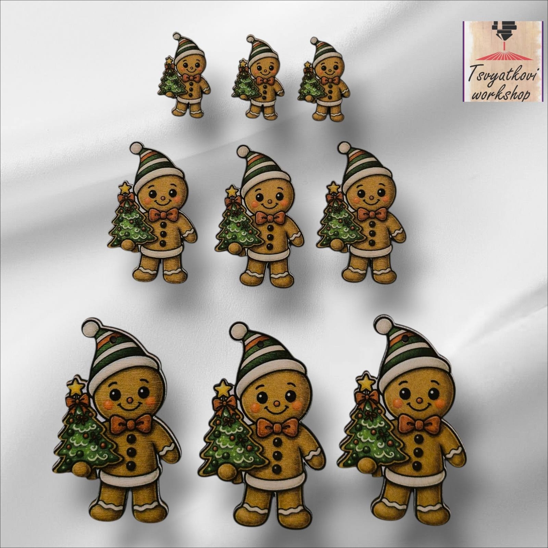 Цветна дървена фигурка –„Меденка с елха“-10бр