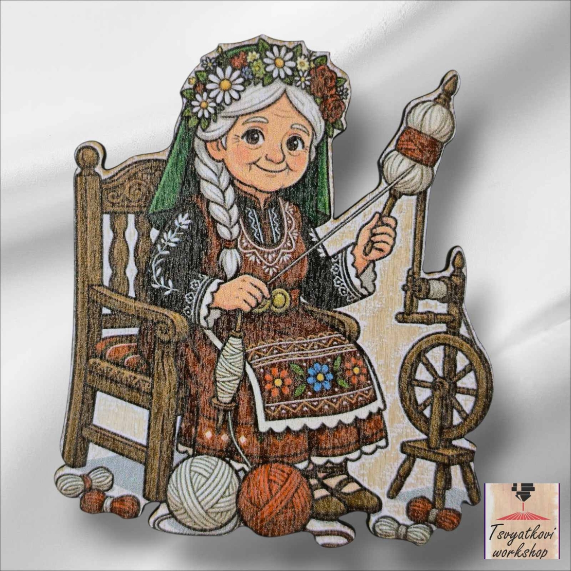 Дървена фигурка Баба Марта с хурка - 10 бр.