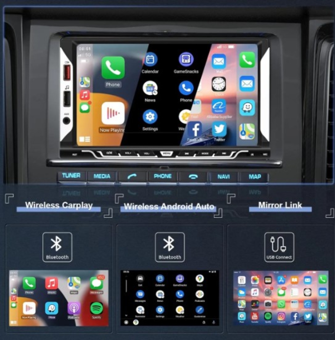 Hodozzy SH3AM5HI 2-din Android автомобилно радио GPS WiFi камера 7-инчов сензорен екран