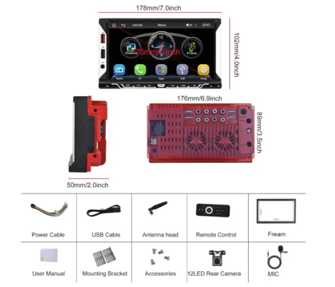 Hodozzy SH3AM5HI 2-din Android автомобилно радио GPS WiFi камера 7-инчов сензорен екран