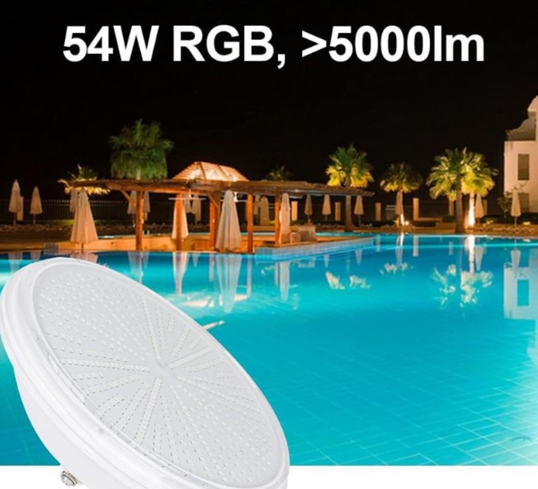 KWODE PAR56 LED осветление за басейн, 54W RGB LED лампа, LED осветление за басейн, запълнено със смола, 12V AC/DC Led Par56