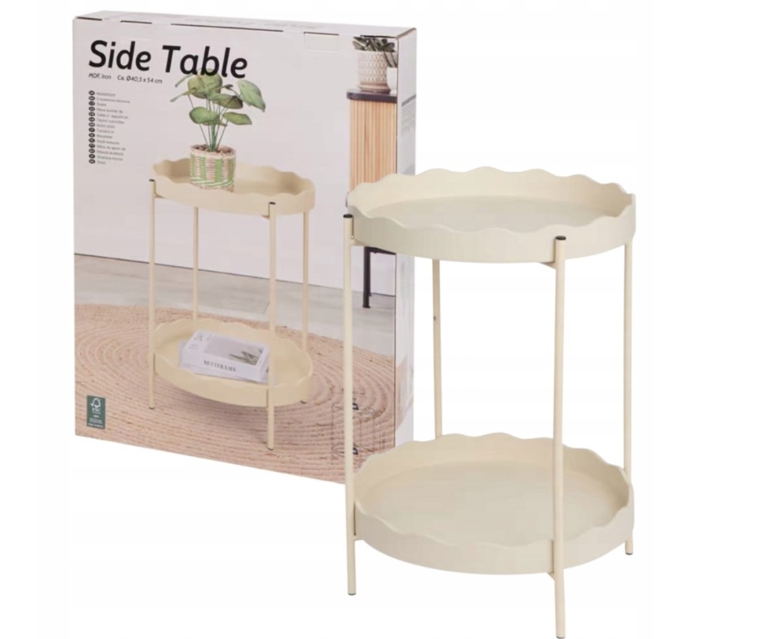 КОНЗОЛНА МЕТАЛНА МАСА ЗА КАФЕ, КРЪГЛА, КРЕМАВА, БЕЖОВА, 40.5 X 54 СМ