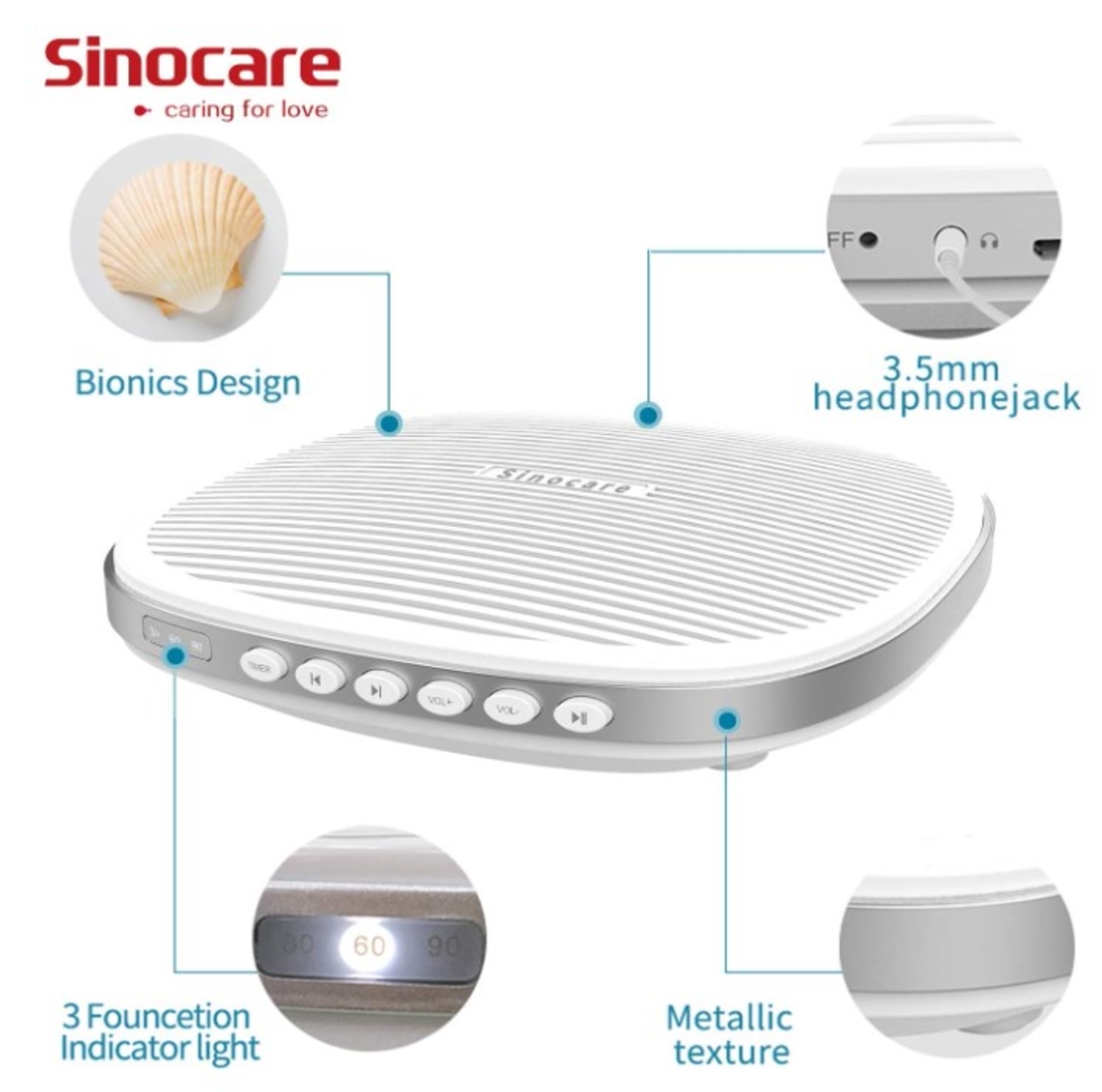 Машина за бял шум - Sinocare звукова машина с 20 естествени звука и множество нива на сила на звука, захранвана от USB, преносима машина за сънна терапия за бебета/възрастни, които спят или релаксират у дома и в офиса.
