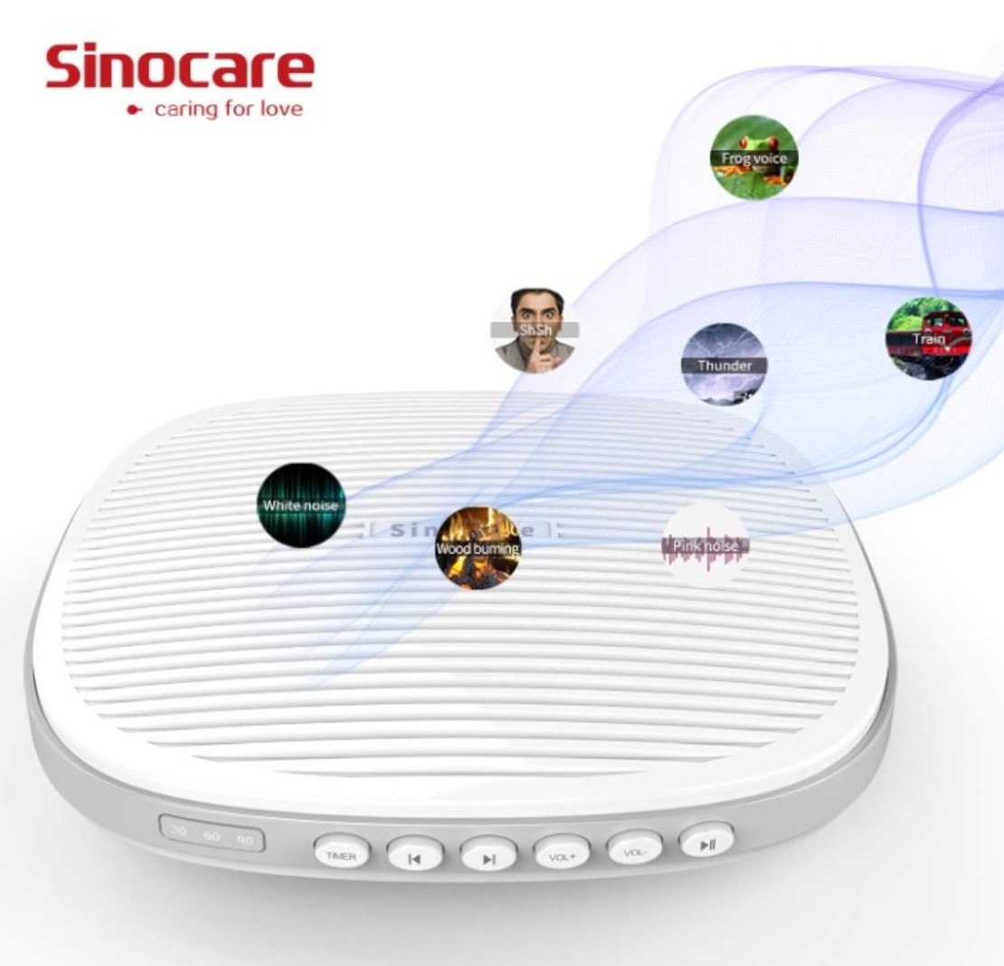 Машина за бял шум - Sinocare звукова машина с 20 естествени звука и множество нива на сила на звука, захранвана от USB, преносима машина за сънна терапия за бебета/възрастни, които спят или релаксират у дома и в офиса.