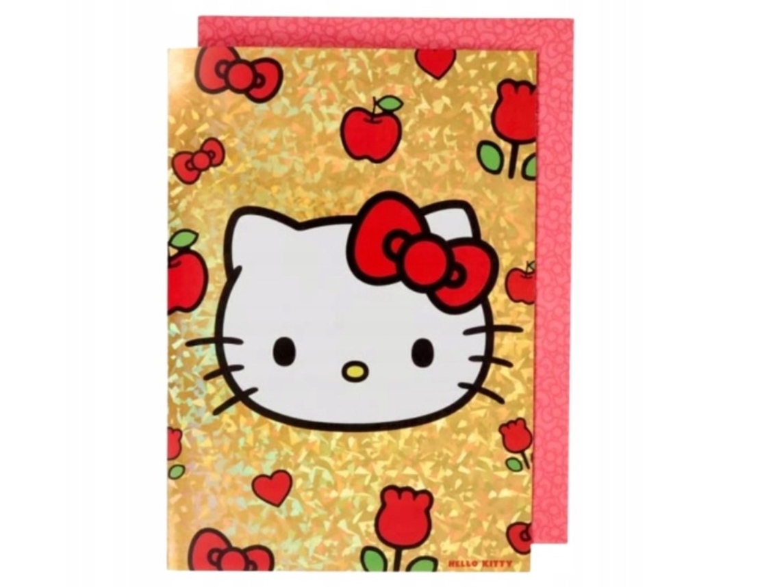 XXL ХОЛОГРАФСКА КАРТИЧКА ЗА РОЖДЕН ДЕН HELLO KITTY А4 С ПЛИК ДЕТСКА КОТКА