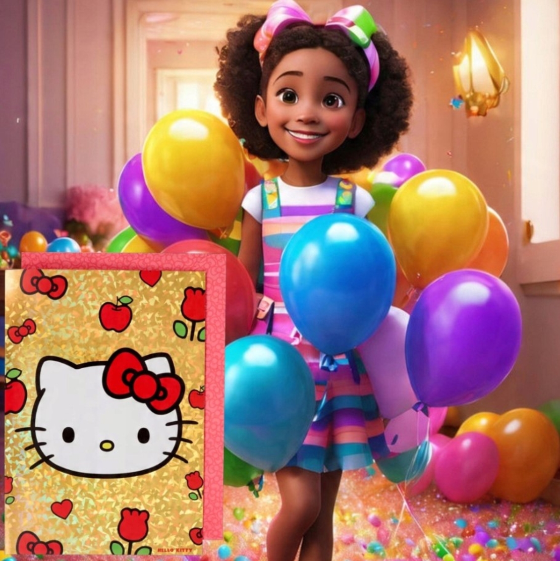 XXL ХОЛОГРАФСКА КАРТИЧКА ЗА РОЖДЕН ДЕН HELLO KITTY А4 С ПЛИК ДЕТСКА КОТКА