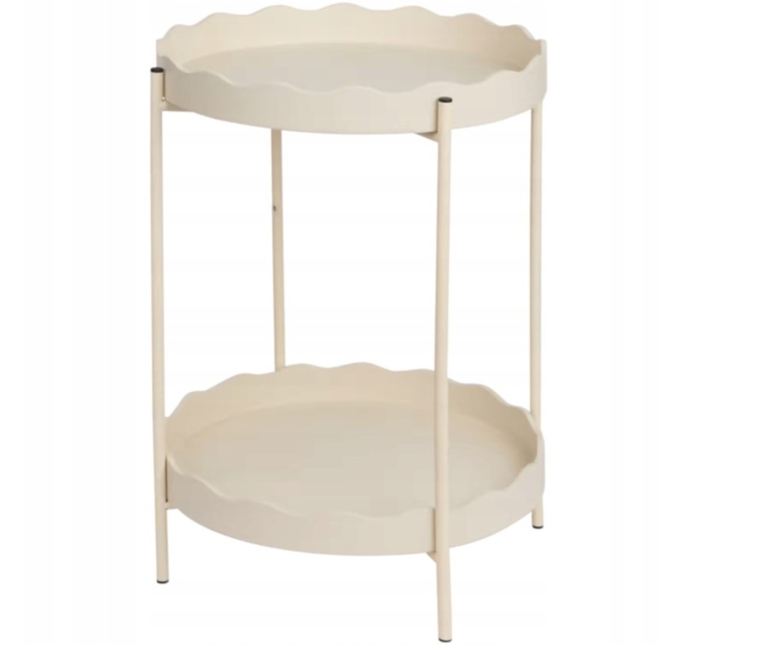 КОНЗОЛНА МЕТАЛНА МАСА ЗА КАФЕ, КРЪГЛА, КРЕМАВА, БЕЖОВА, 40.5 X 54 СМ