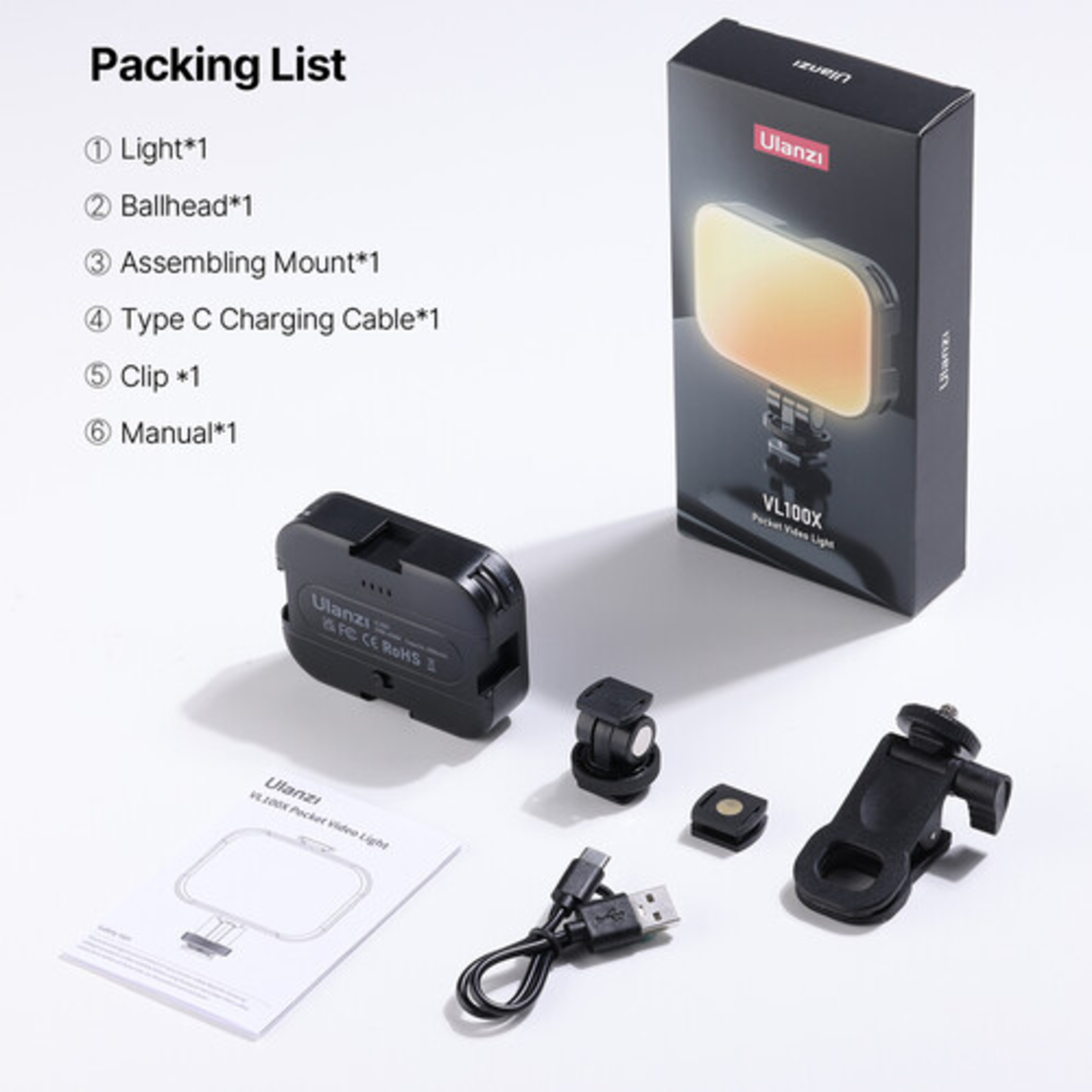 Двуцветна LED светлина Ulanzi VL100X Clip