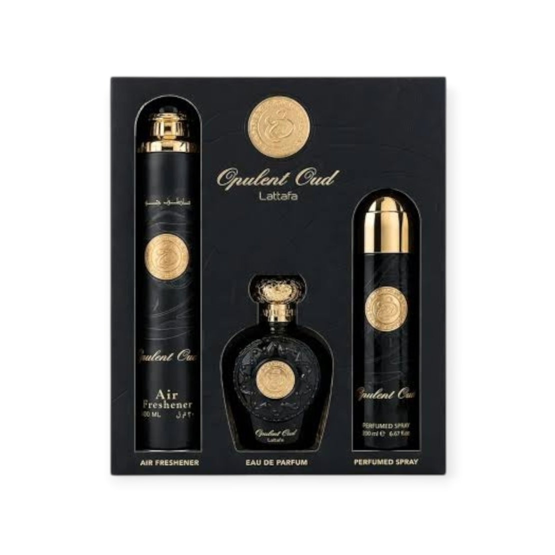 Lattafa Opulent Oud EDP 100 + 200 Deo + 300 Air Freshener Uni