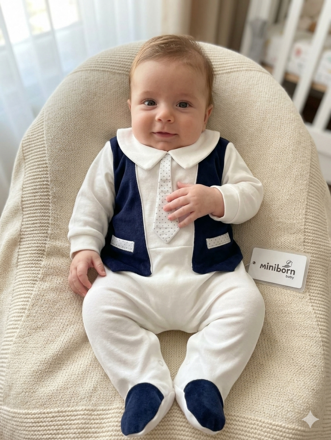 Ромпър вратовръзка бяло и т.синьо