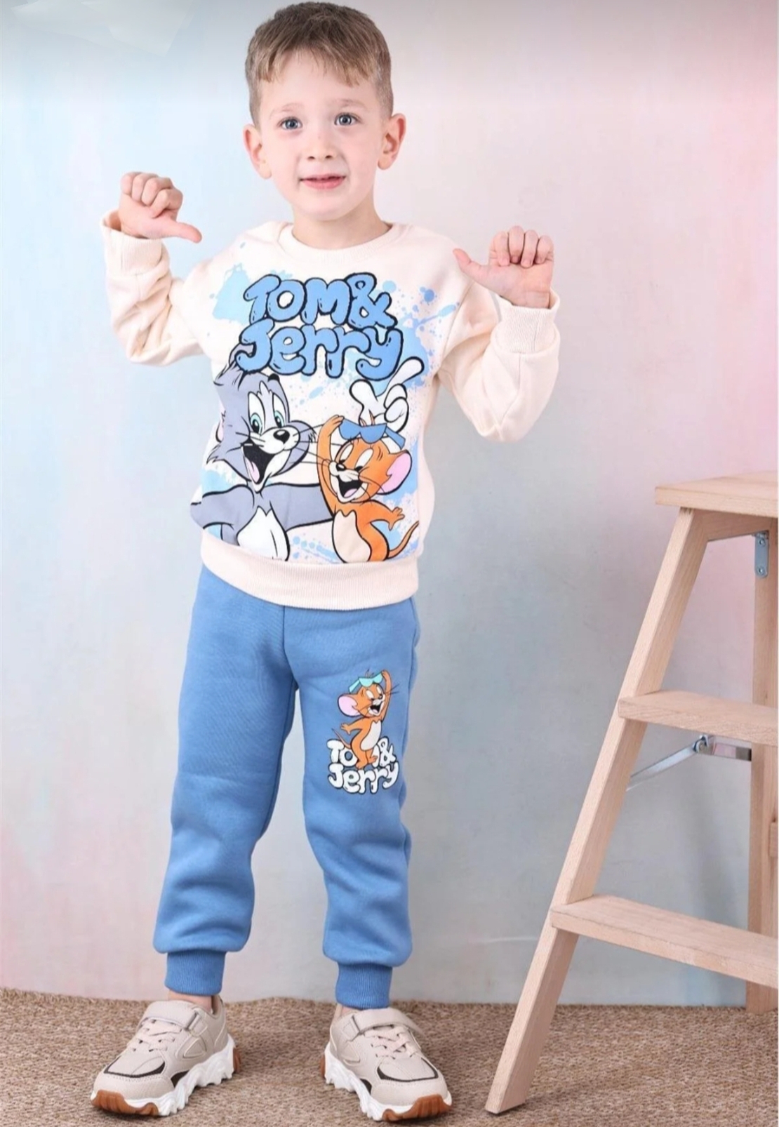 Ватиран комплект Том и Джери в синьо