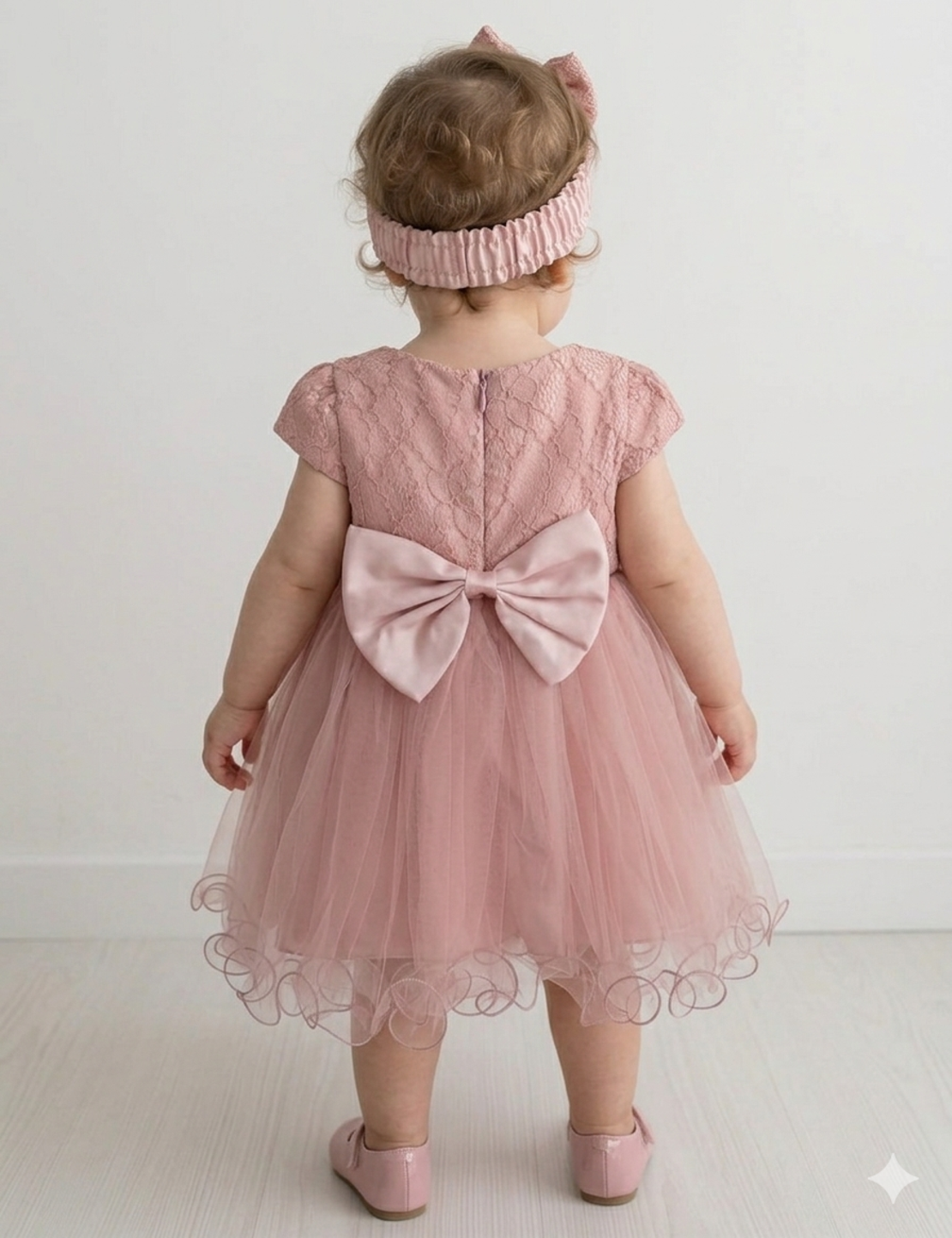 Рокля от дантела и тюл в цвят пепел от рози