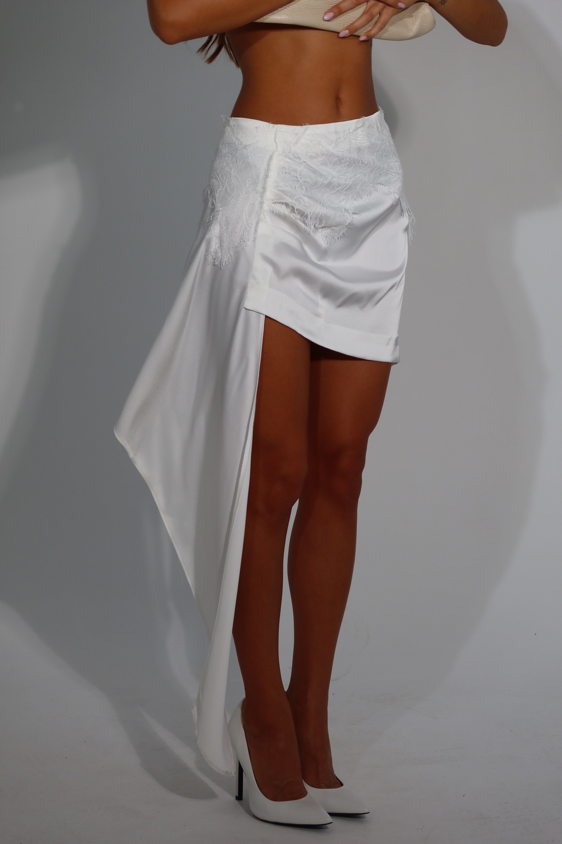 The Veil Asymmetrical Satin Mini Skirt
