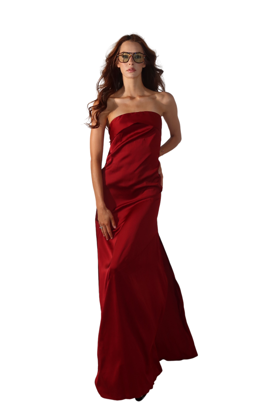 Last Light Cowl-Back Strapless Satin Gown