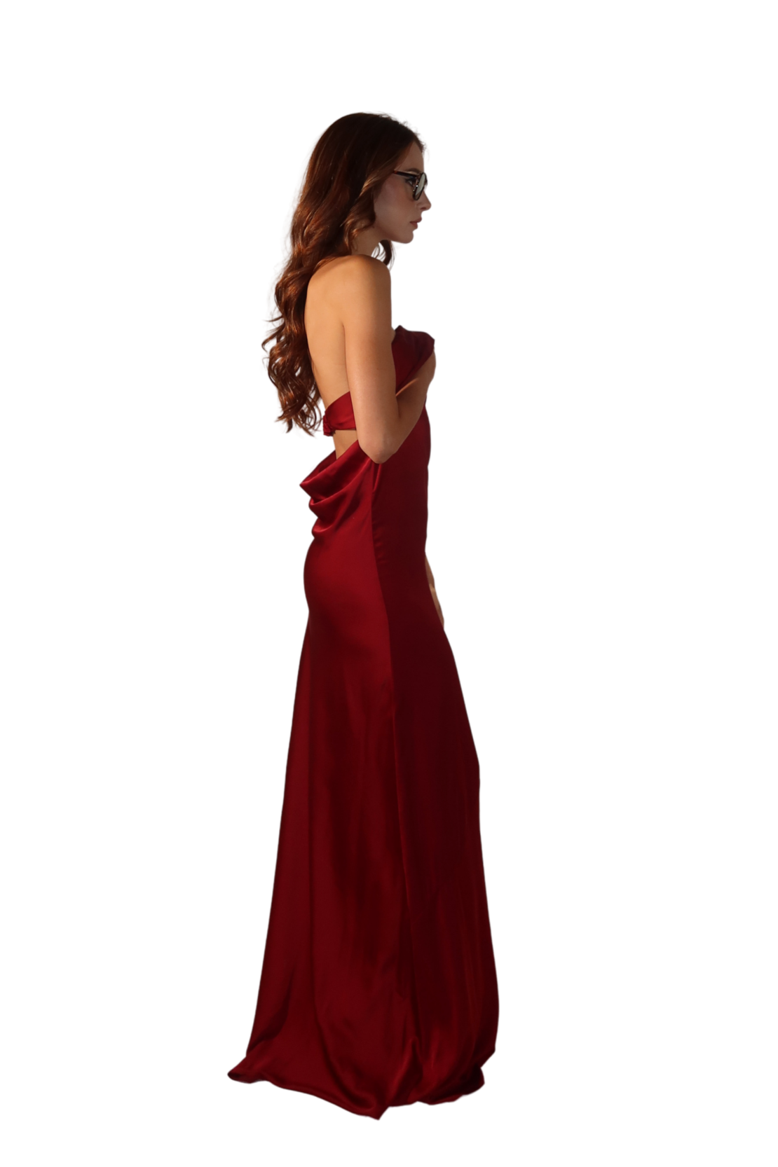 Last Light Cowl-Back Strapless Satin Gown