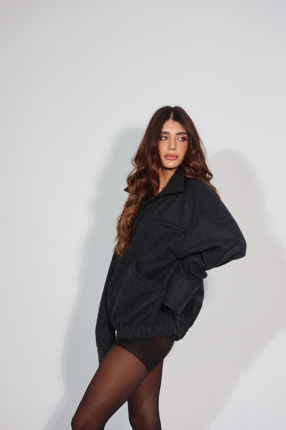 Backstage Wool Wide-Cuff Bomber Jacket