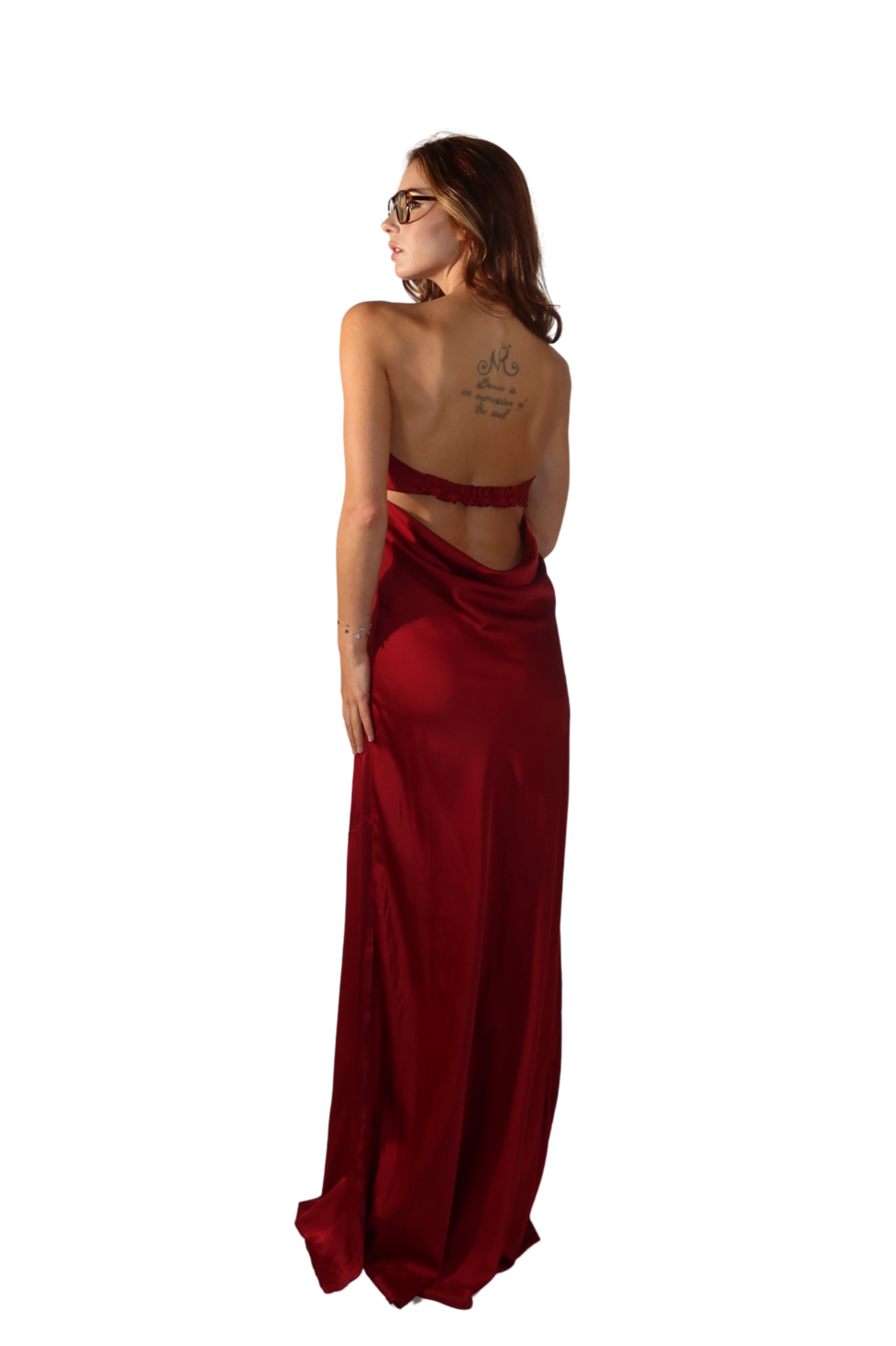 Last Light Cowl-Back Strapless Satin Gown