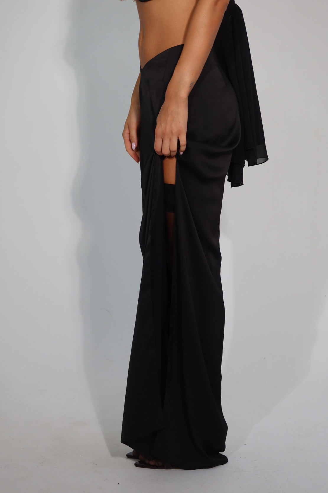 Obscura U Shape Satin Maxi Skirt