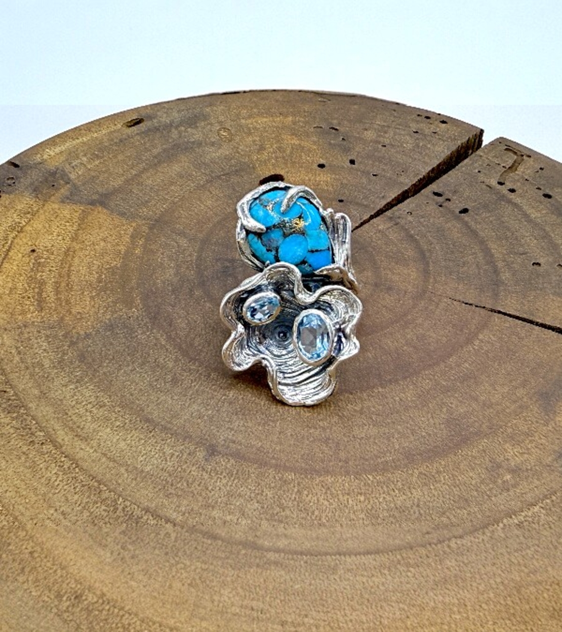 Пръстен с тюркоаз и син топаз