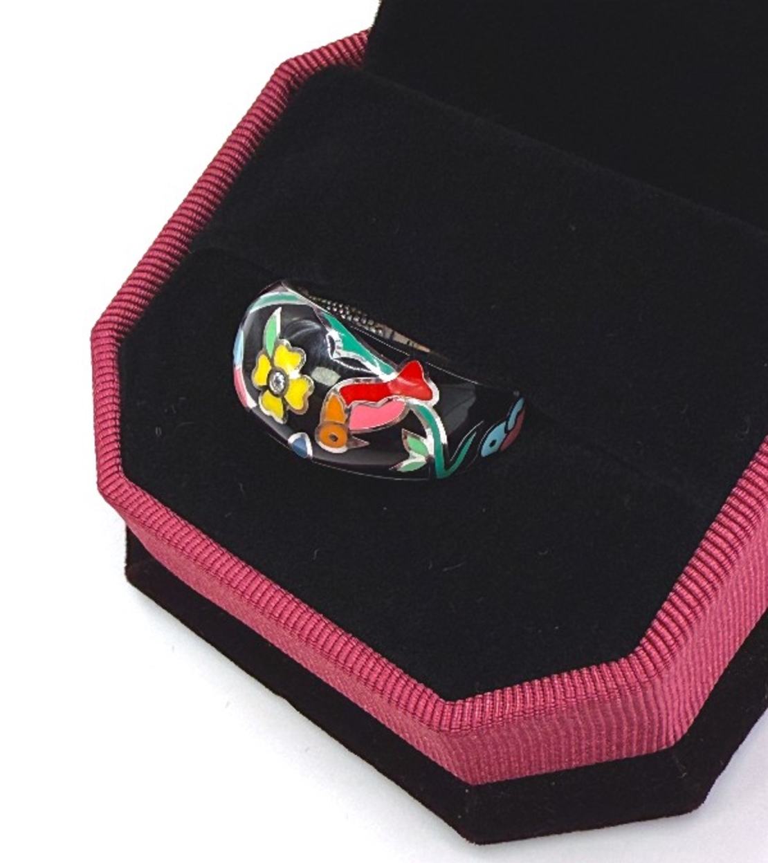 Пръстен с цветен емайл и циркони