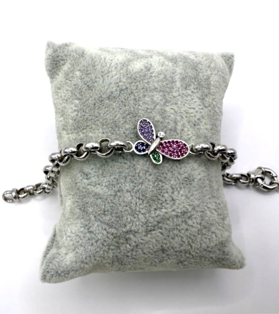 Сребърна гривна с пеперуда и цветни циркони