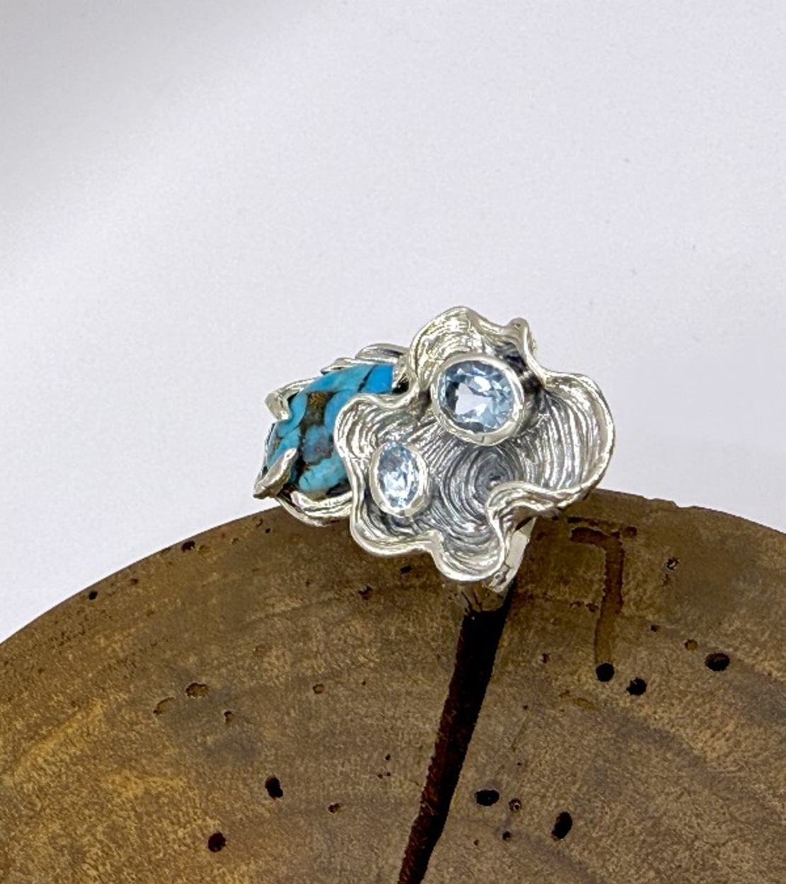 Пръстен с тюркоаз и син топаз