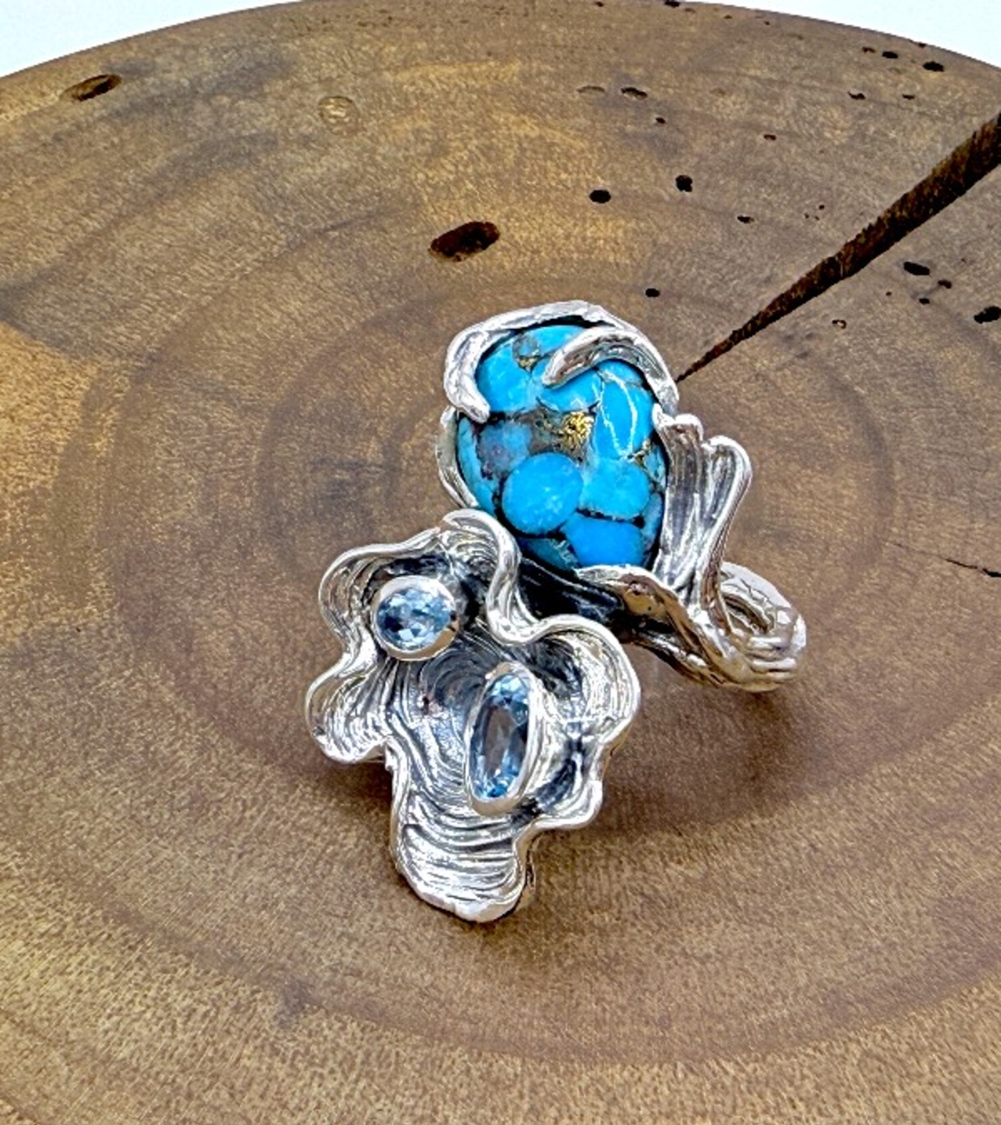 Пръстен с тюркоаз и син топаз