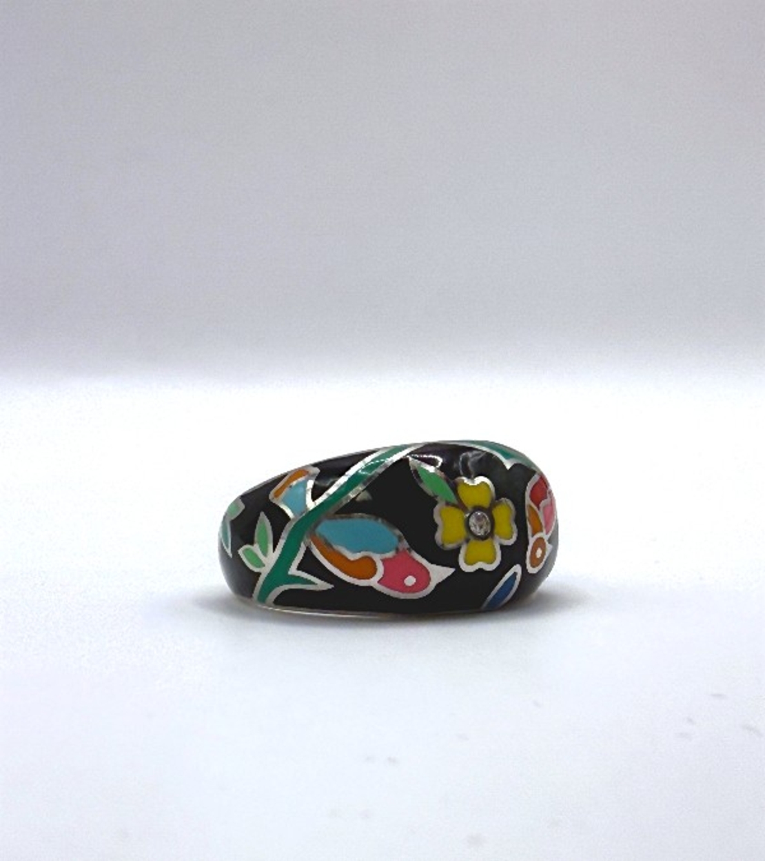 Пръстен с цветен емайл и циркони