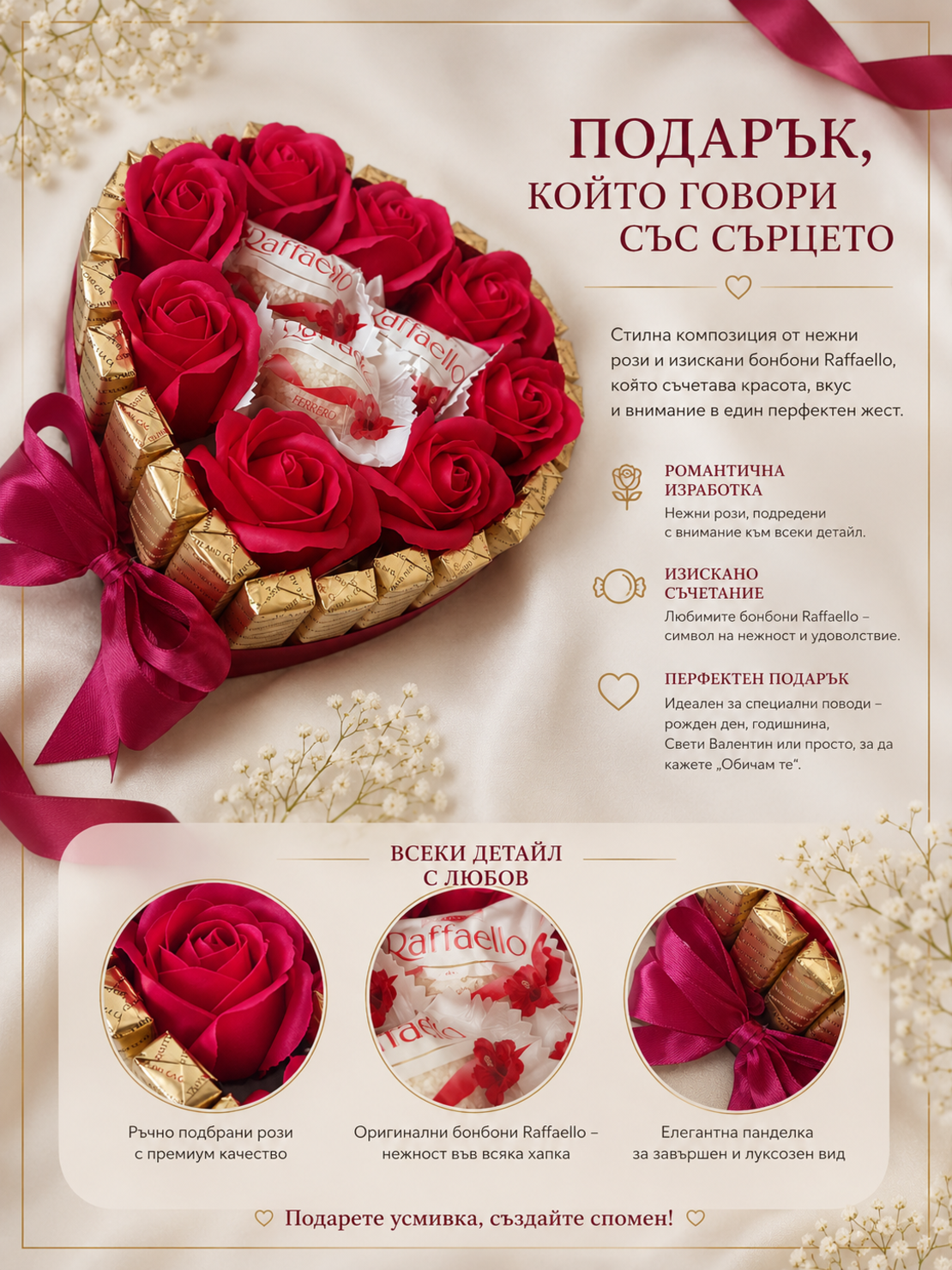 Сърце от рози и бонбони