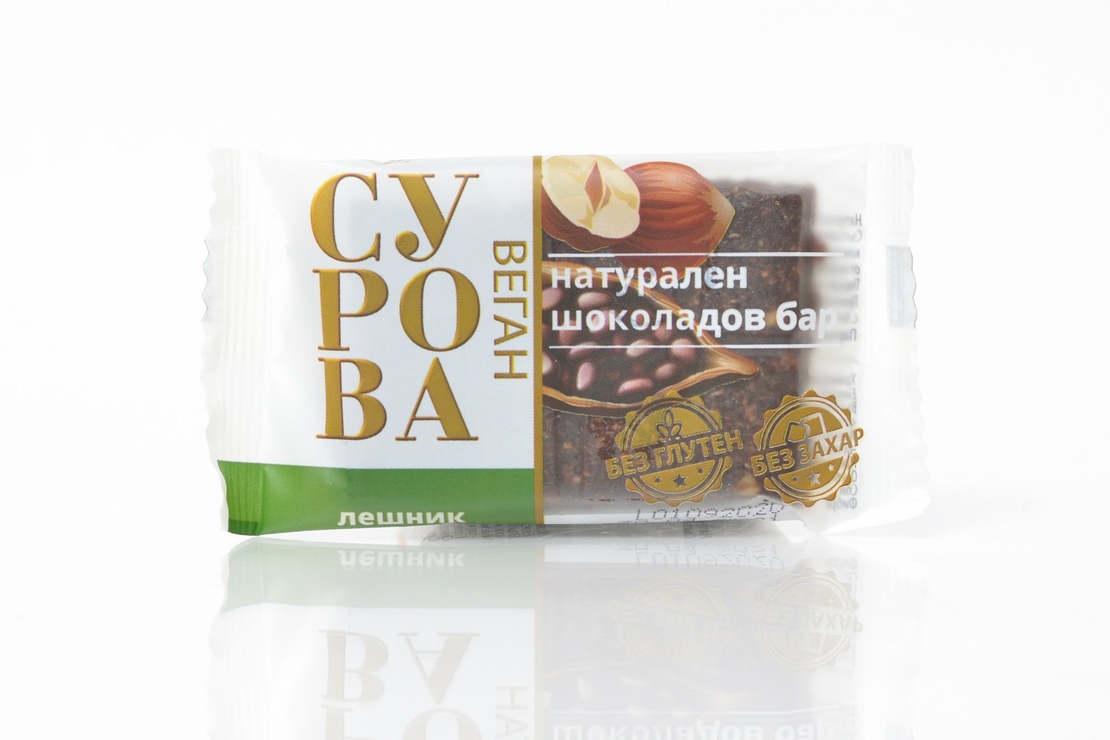 НАТУРАЛЕН ШОКОЛАДОВ БАР СУРОВА 27Г С ЛЕШМИК