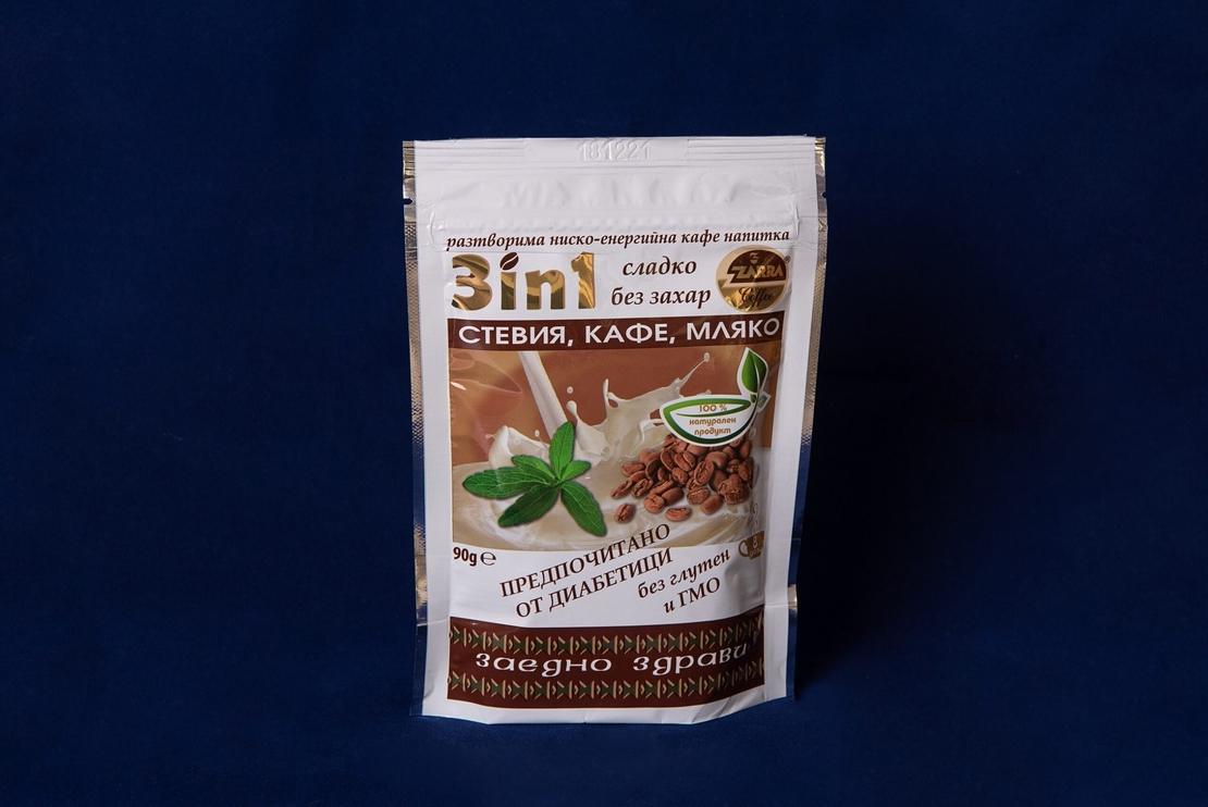 Разтворимо кафе ZARRA cоffee, 3 в 1, Със стевия, Разтворимо, 90гр