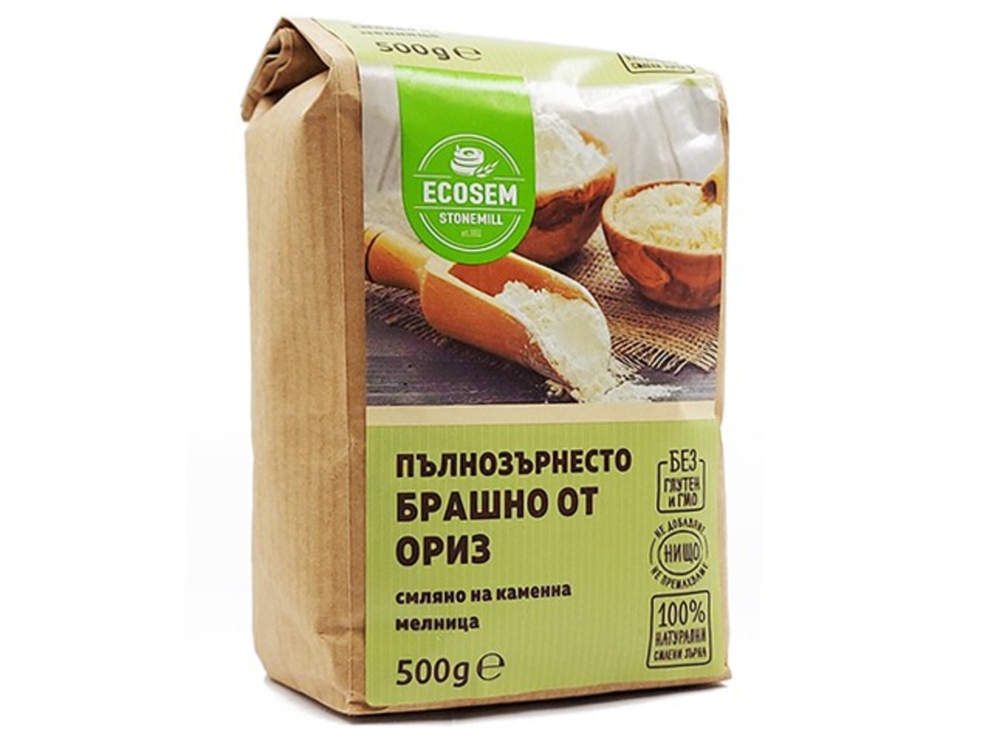 НАТУРАЛНО ПЪЛНОЗЪРНЕСТО БРАШНО ОТ Ориз 0,5 кг