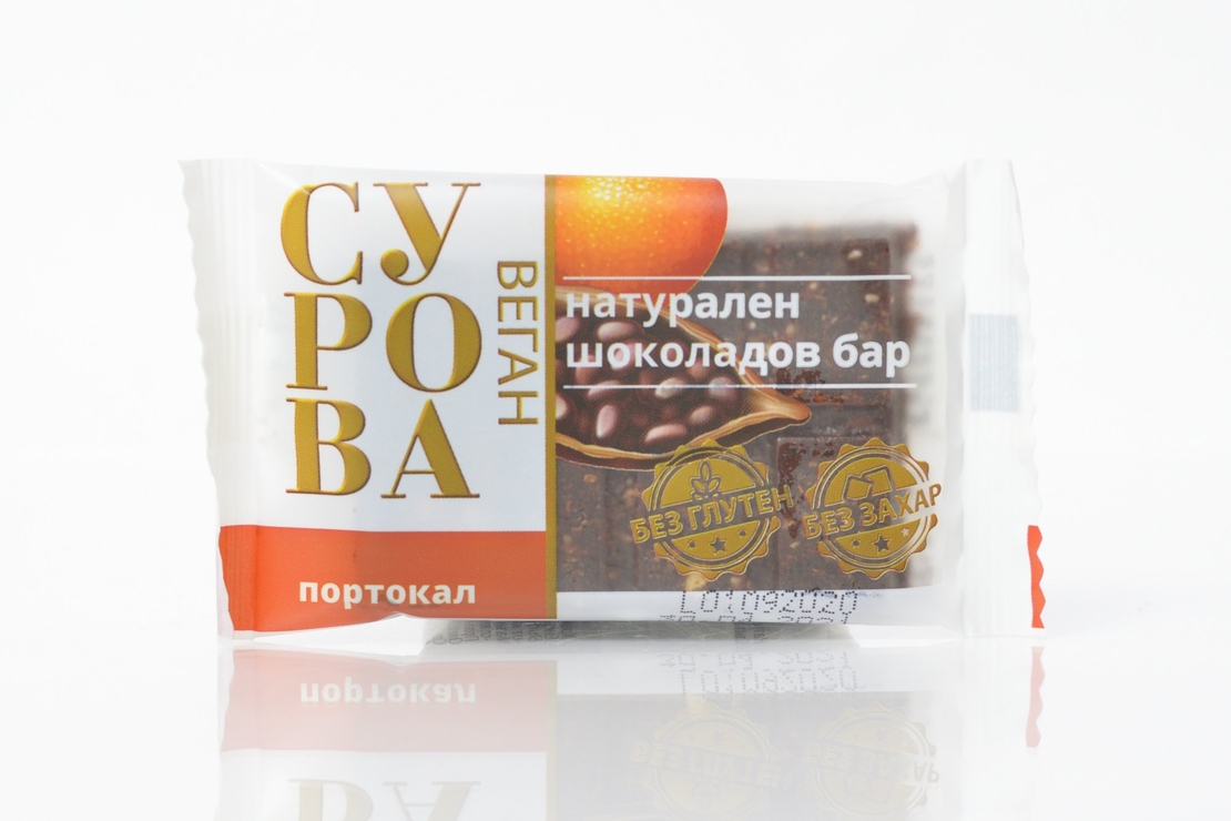 НАТУРАЛЕН ШОКОЛАДОВ БАР СУРОВА 27Г С ПОРТОКАЛ