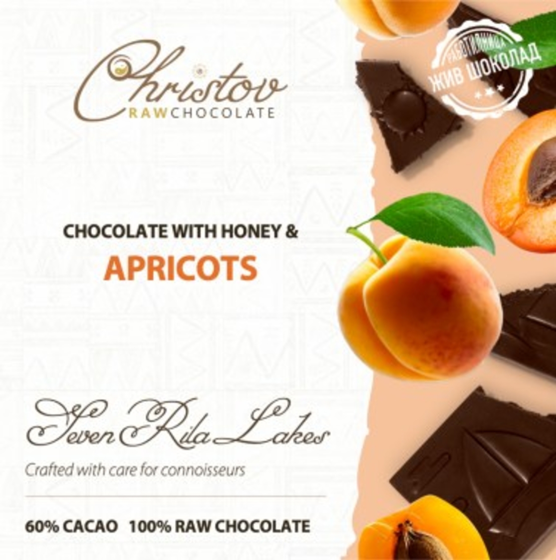 ЖИВ ШОКОЛАД SEVEN RILA LAKES с кайсии, 60% какао Christov RAW Chocolate