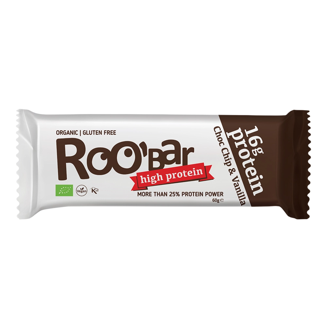 Суров протеинов бар с шоколадови парченца и ванилия, 60g, Roobar