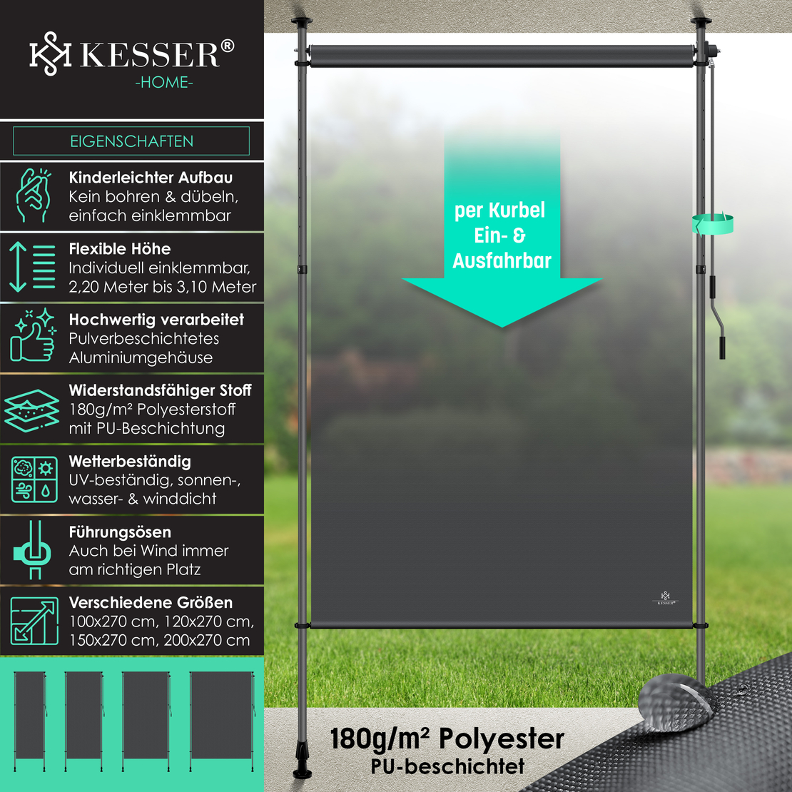 Вертикална тента KESSER 150 x 310 см