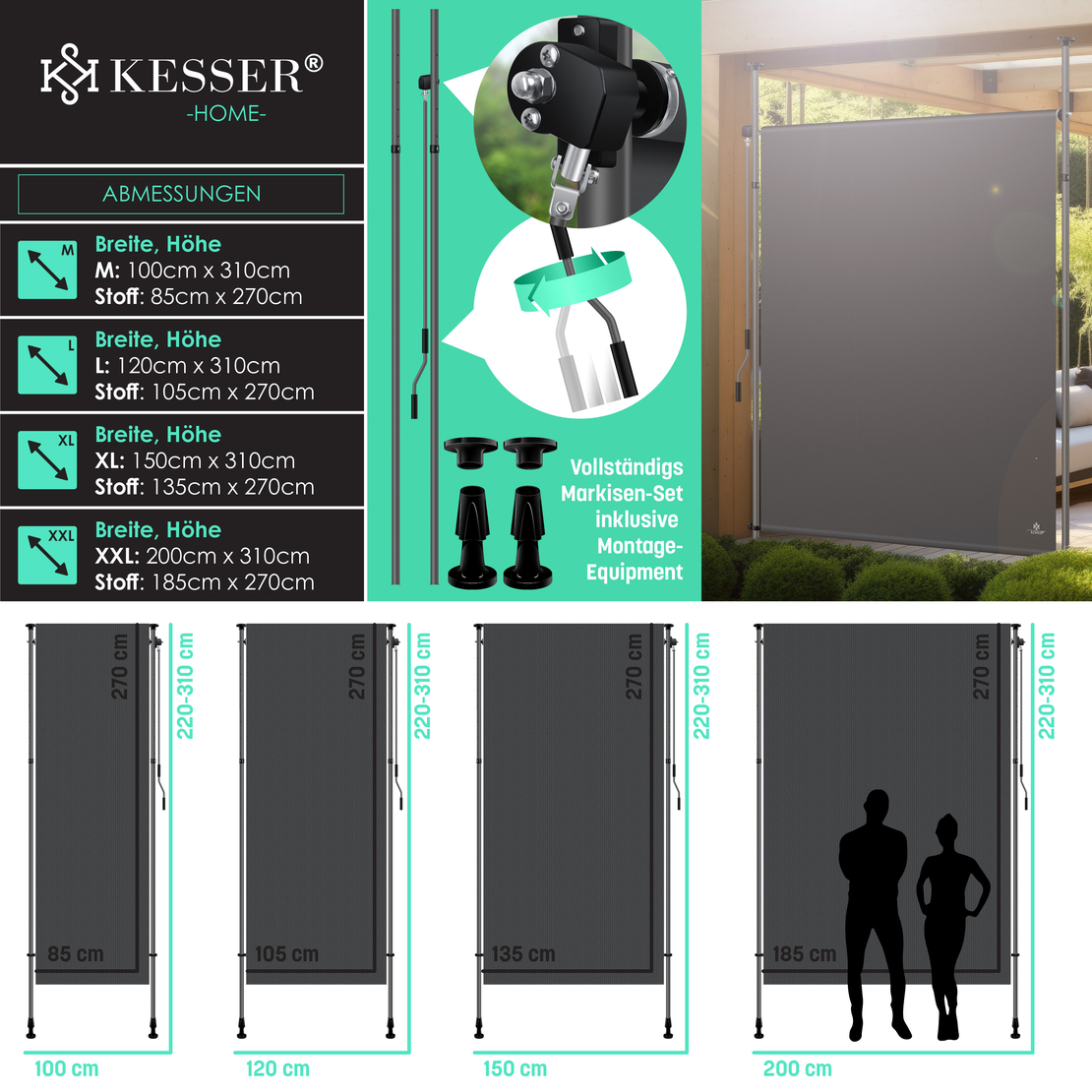 Вертикална тента KESSER 150 x 310 см