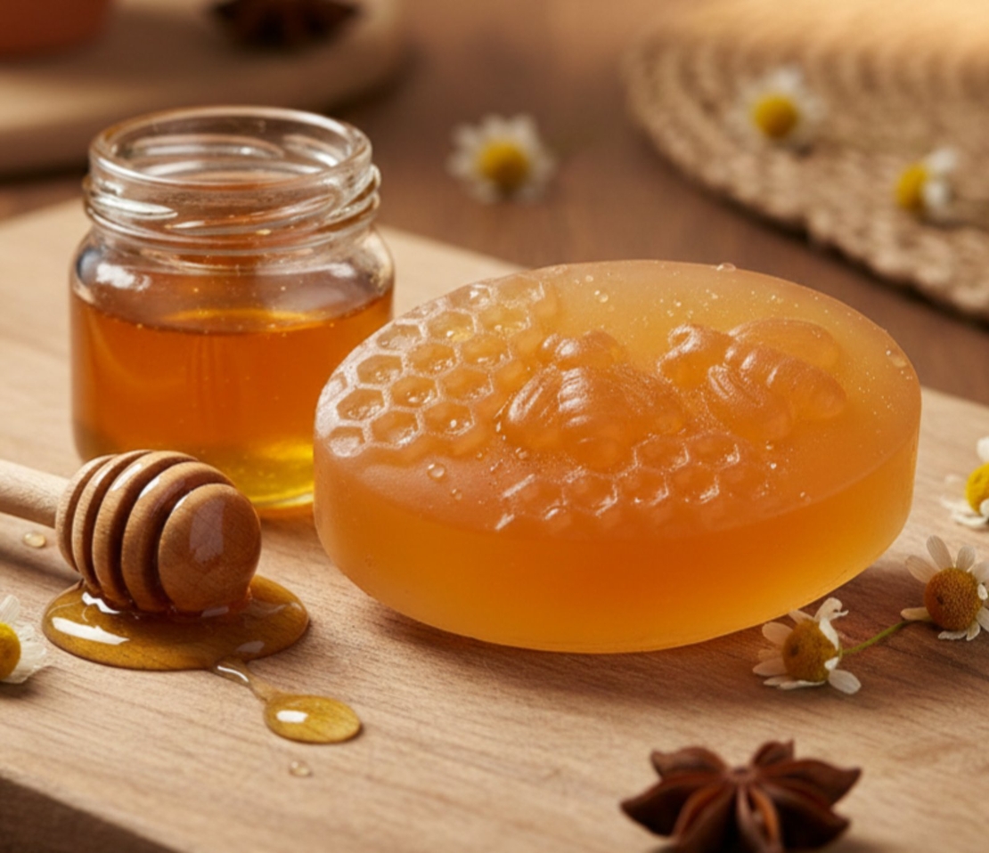 Декоративен меден сапун „Пчелна пита и цветя“