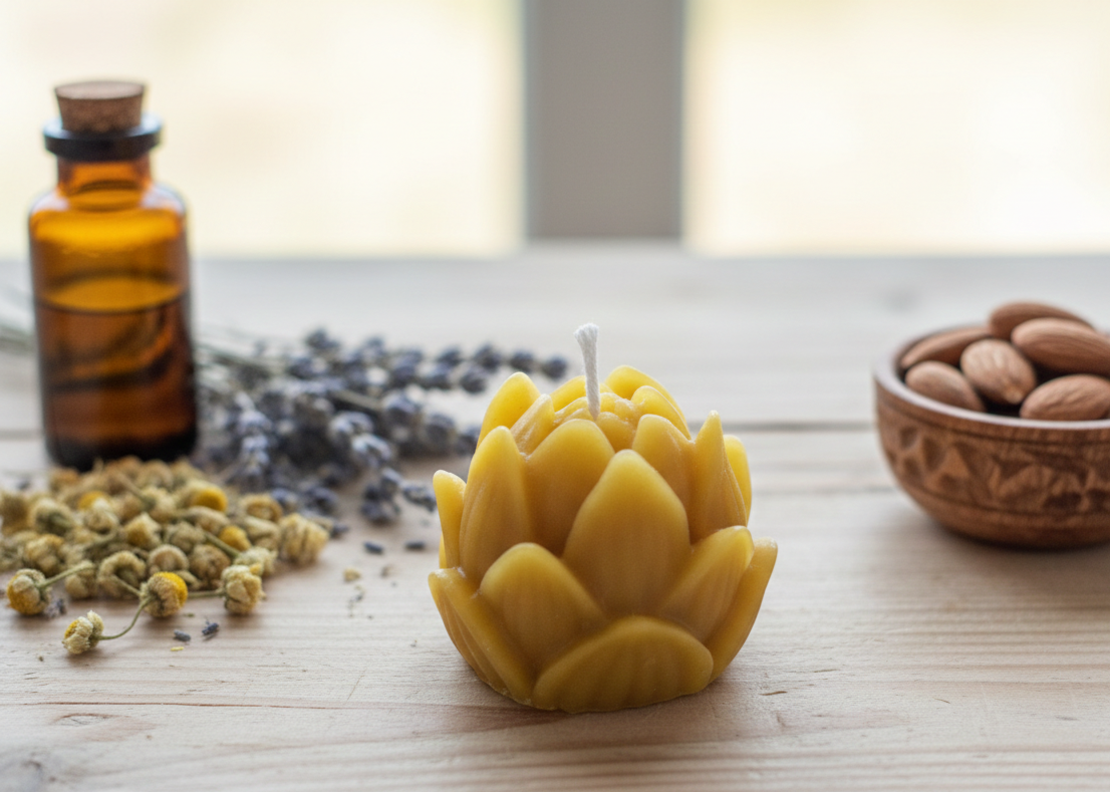 Свещ Лотос от пчелен восък | Ръчна изработка Флоримед