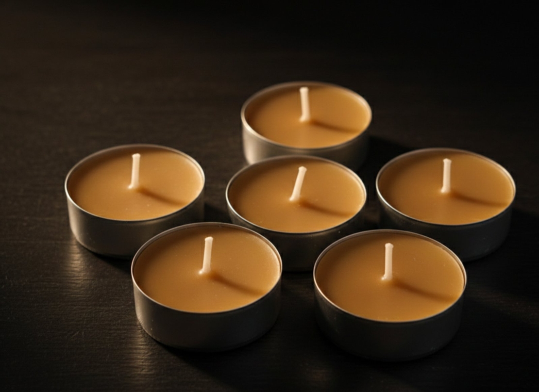 Ръчно изляти чаени свещи от 100% чист пчелен восък – Комплект 6 бр.