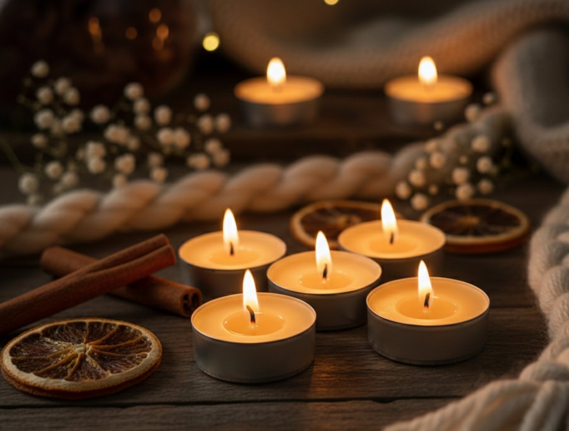 Ръчно изляти чаени свещи от 100% чист пчелен восък – Комплект 6 бр.