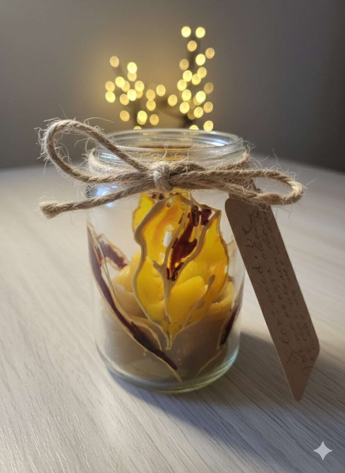 Ръчно рисувана свещ от пчелен восък в стъклено бурканче – Уникално изкуство и уют