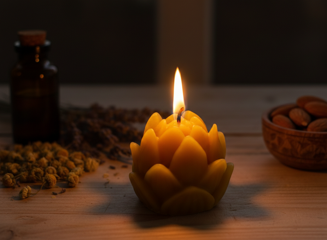 Свещ Лотос от пчелен восък | Ръчна изработка Флоримед