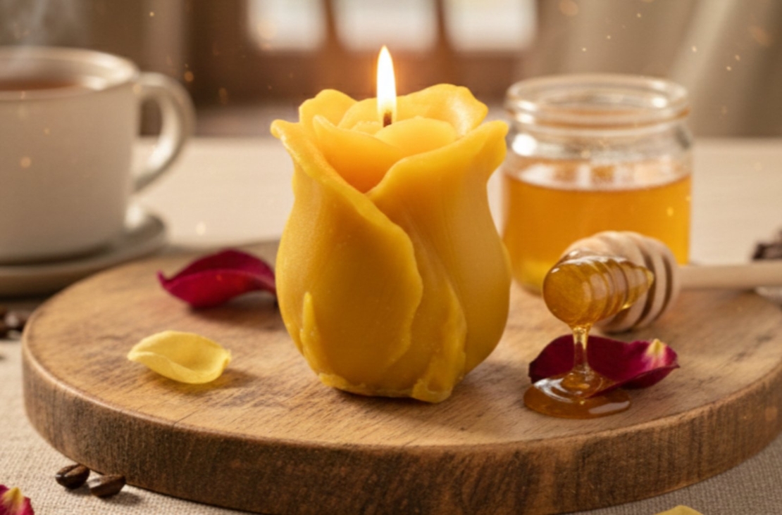 Декоративна свещ Роза от 100% пчелен восък | Florimed.bg